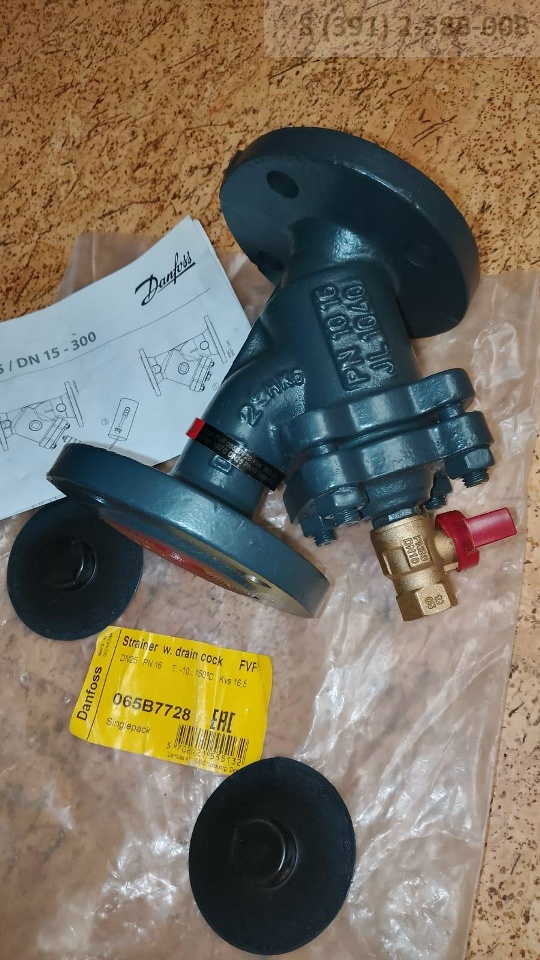 065B7728 FVF Ду25 Danfoss Фильтр сетчатый Y-образный Ду25 Ру16 фл FVF со сливным краном